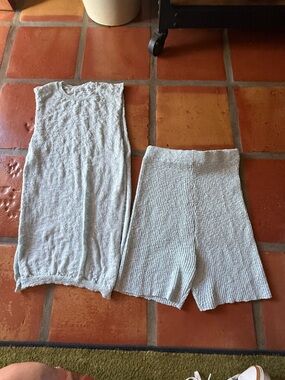 Light Blue Knit Tank and Shorts Set (Boutique Style)